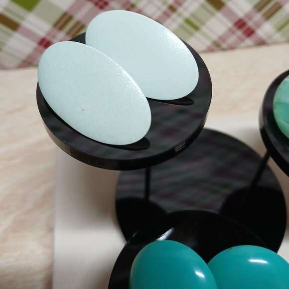 Set of 3 Pair Vintage Fashion Jewelry Plastic/Metal Turquoise/Green Costume #70W - Picture 5 of 15